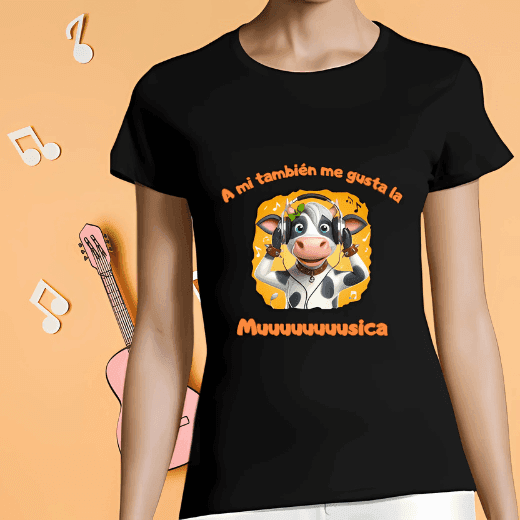 Camiseta Vaca Melómana Manga Corta Mujer 1 camiseta vaca melómana manga corta mujer