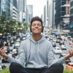 Música para Relajarse de Uso Gratuito Sin Copyright (2025) 11 Hombre joven relajándose con auriculares, escuchando música tranquila, representando la sección de música relajante.