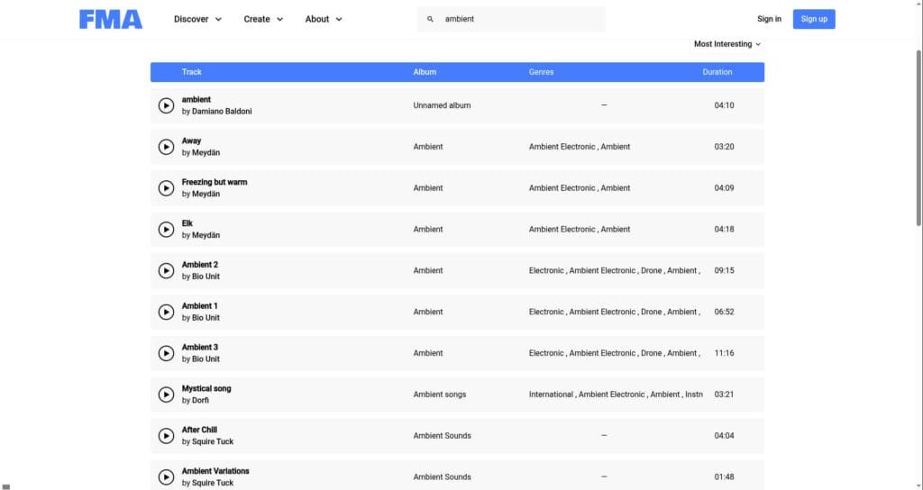 Free Music Archive categoría música ambient