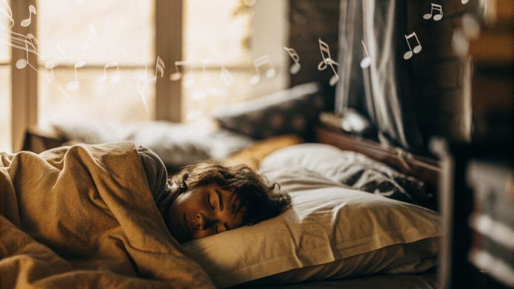 Persona durmiendo con música relajante de fondo