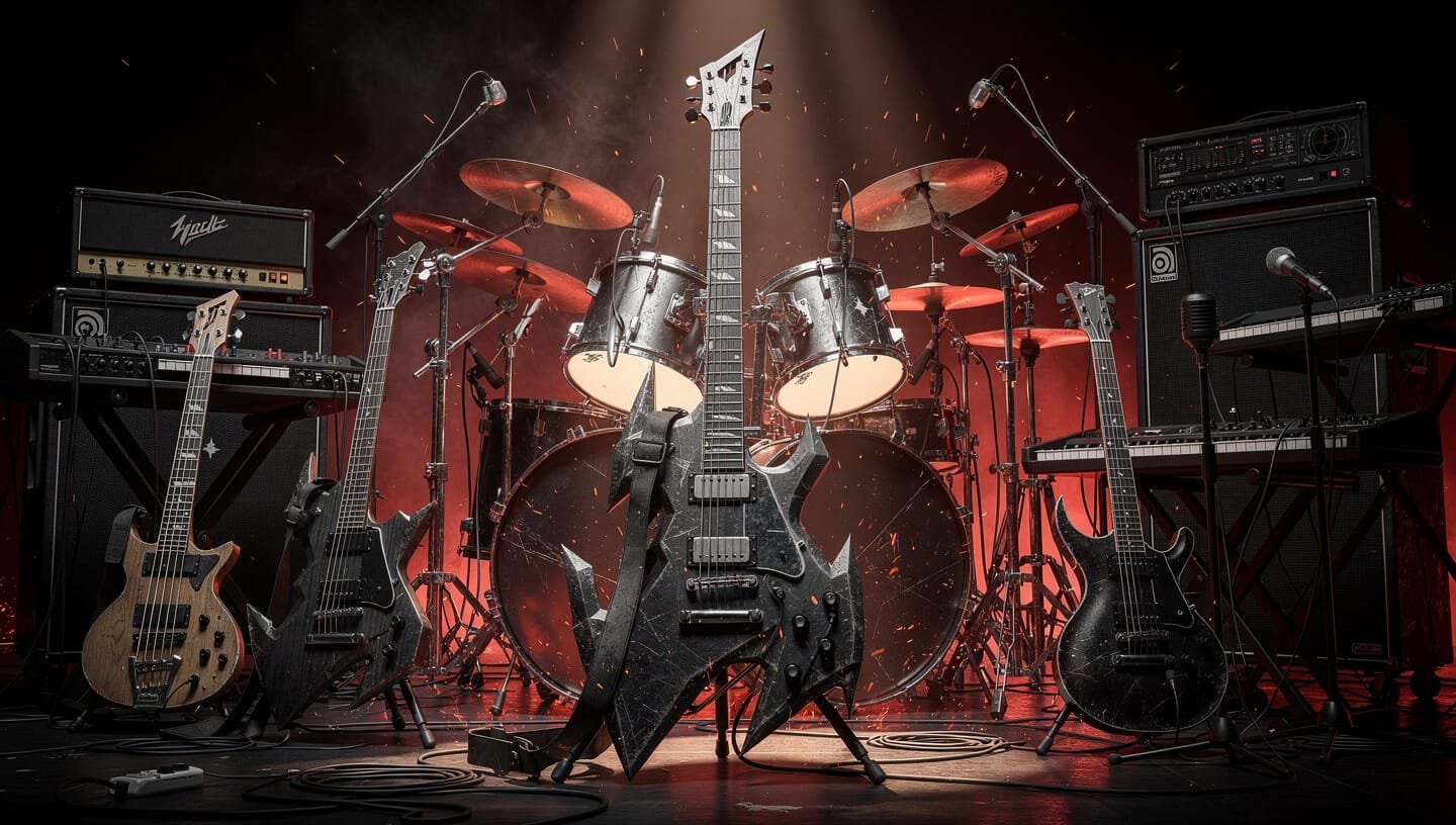 instrumentos musicales en escenario